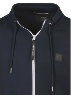 Sweat zippé en coton mélangé nuit uni avec une coupe droite et une capuche