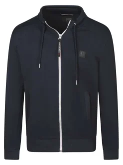 Sweat zippé en coton mélangé nuit uni avec une coupe droite et une capuche