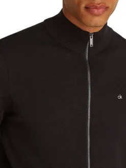 Sweat zippé en coton noir uni avec une coupe ajustée et un col montant