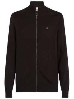 Sweat zippé en coton noir uni avec une coupe ajustée et un col montant