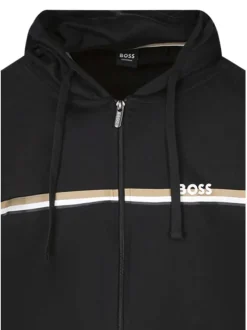 Sweat zippé en coton noir uni pourvu d'une coupe droite et d'une capuche