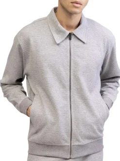 Sweat zippé gris clair uni avec une coupe droite et un col à revers