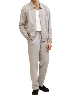 Sweat zippé gris clair uni avec une coupe droite et un col à revers