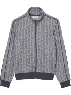 Sweat zippé gris à coupe droite pourvu d'un col montant et de manches longues