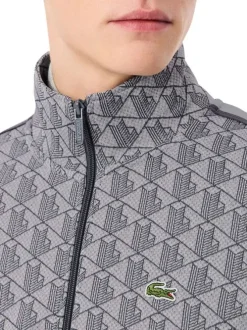 Sweat zippé gris à coupe droite pourvu d'un col montant et de manches longues