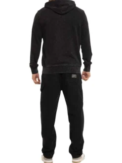 Sweat zippé gris foncé uni avec une coupe droite et un col à capuche