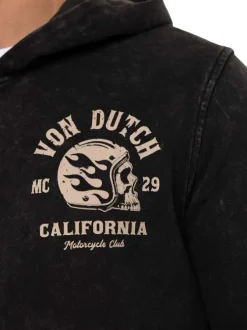 Sweat zippé gris foncé uni avec une coupe droite et un col à capuche