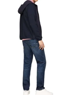 Sweat zippé marine uni avec une coupe droite et une capuche ajustable