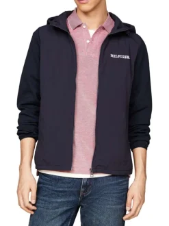 Sweat zippé marine uni avec une coupe droite et une capuche ajustable