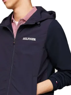 Sweat zippé marine uni avec une coupe droite et une capuche ajustable