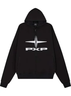 Sweat zippé noir uni avec une coupe ajustée et une fermeture zippée