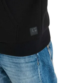 Sweat zippé noir uni avec une coupe droite et un col à capuche