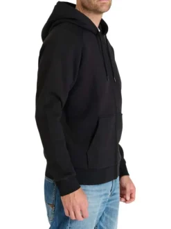 Sweat zippé noir uni avec une coupe droite et un col à capuche