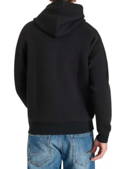 Sweat zippé noir uni avec une coupe droite et un col à capuche