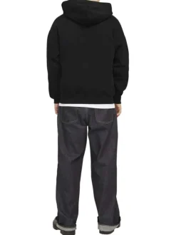 Sweat zippé noir uni avec une coupe droite et un col à capuche