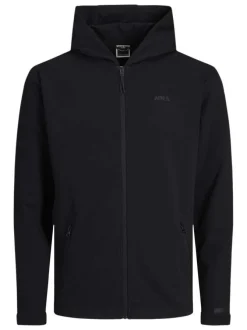 Sweat zippé noir uni coupe droite avec un col à capuche et flocage