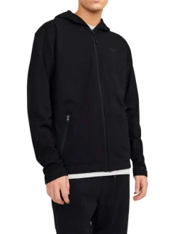 Sweat zippé noir uni coupe droite avec un col à capuche et flocage