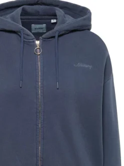 Sweat zippé Rochelle en coton indigo uni à coupe ample avec un col à capuche