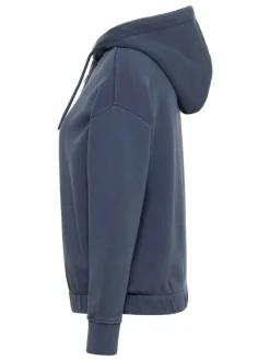 Sweat zippé Rochelle en coton indigo uni à coupe ample avec un col à capuche
