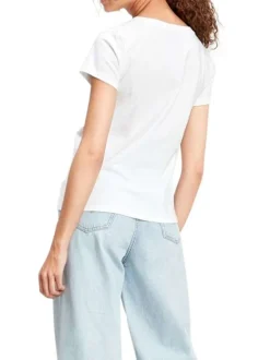 Tee-shirt en coton blanc uni avec une coupe droite et un col v