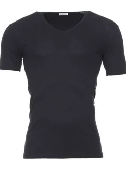 Tee-shirt moulant Héritage en pur coton noir à col V et manches courtes