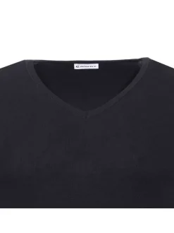 Tee-shirt moulant Héritage en pur coton noir à col V et manches courtes