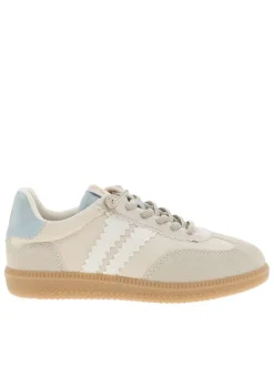 Tennis beiges avec un talon plat et des lacets élastiqués