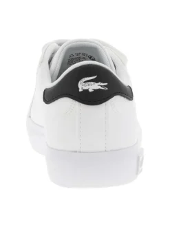 Tennis blanches à talon noir avec le logo brodé et à bandes auto-agrippantes