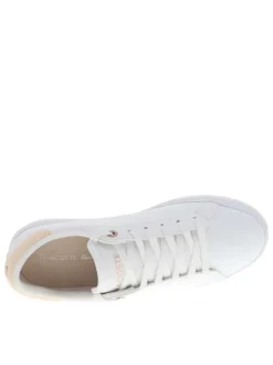 Tennis blanches à talon plat avec des lacets et un logo rose