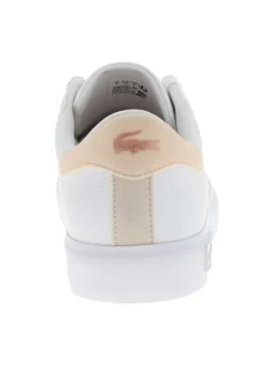 Tennis blanches à talon plat avec des lacets et un logo rose