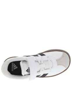 Tennis blanches en cuir à semelle marron foncé avec logos noirs et velcro