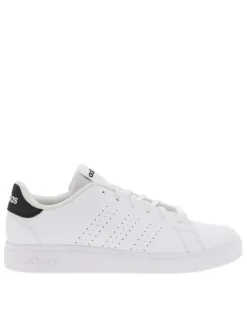 Tennis blanches et noires à semelle plate avec 3 bandes perforées et lacets