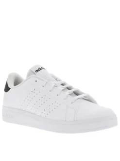 Tennis blanches et noires à semelle plate avec 3 bandes perforées et lacets