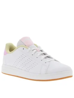 Tennis blanches et roses à talon plat et à lacets plats avec trous d'aération