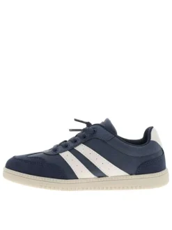 Tennis bleu marine à talon plat avec un patch de la marque à la languette