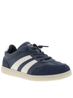 Tennis bleu marine à talon plat avec un patch de la marque à la languette