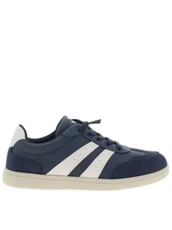 Tennis bleu marine à talon plat avec un patch de la marque à la languette