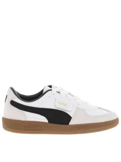 Tennis en cuir blanc plates à lacets plats avec empiècements noirs et gris