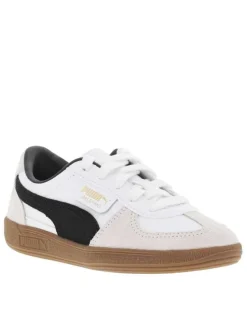 Tennis en cuir blanc plates à lacets plats avec empiècements noirs et gris