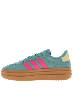 Tennis en cuir bleu canard avec semelle à talon plateau et lacets plats