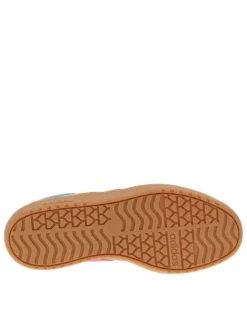 Tennis en cuir bleu canard avec semelle à talon plateau et lacets plats