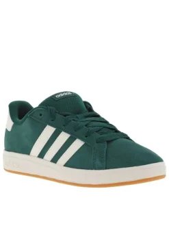 Tennis en cuir vertes à semelle écrue et maron avec lacets plats et logo blanc
