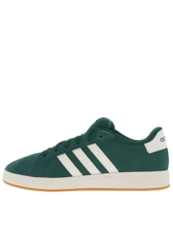 Tennis en cuir vertes à semelle écrue et maron avec lacets plats et logo blanc