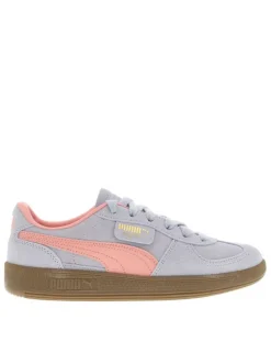 Tennis mauves en cuir à semelle marron avec logo rose et or et lacets plats