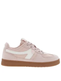 Tennis roses à semelle marron avec lacets plats tressés et talon plat