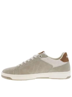 Tennis beiges avec des détails camel à semelle plate et à lacets plats