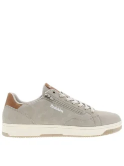Tennis beiges à semelle plate avec une fermeture à lacets et zip latéral
