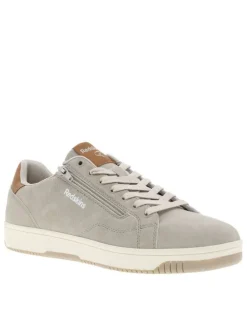 Tennis beiges à semelle plate avec une fermeture à lacets et zip latéral