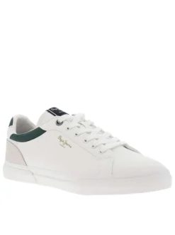 Tennis blanches avec des détails verts à semelle plate et à lacets plats