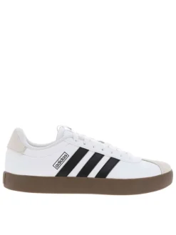 Tennis blanches avec semelle à talon plat avec empiècements en cuir nubuck